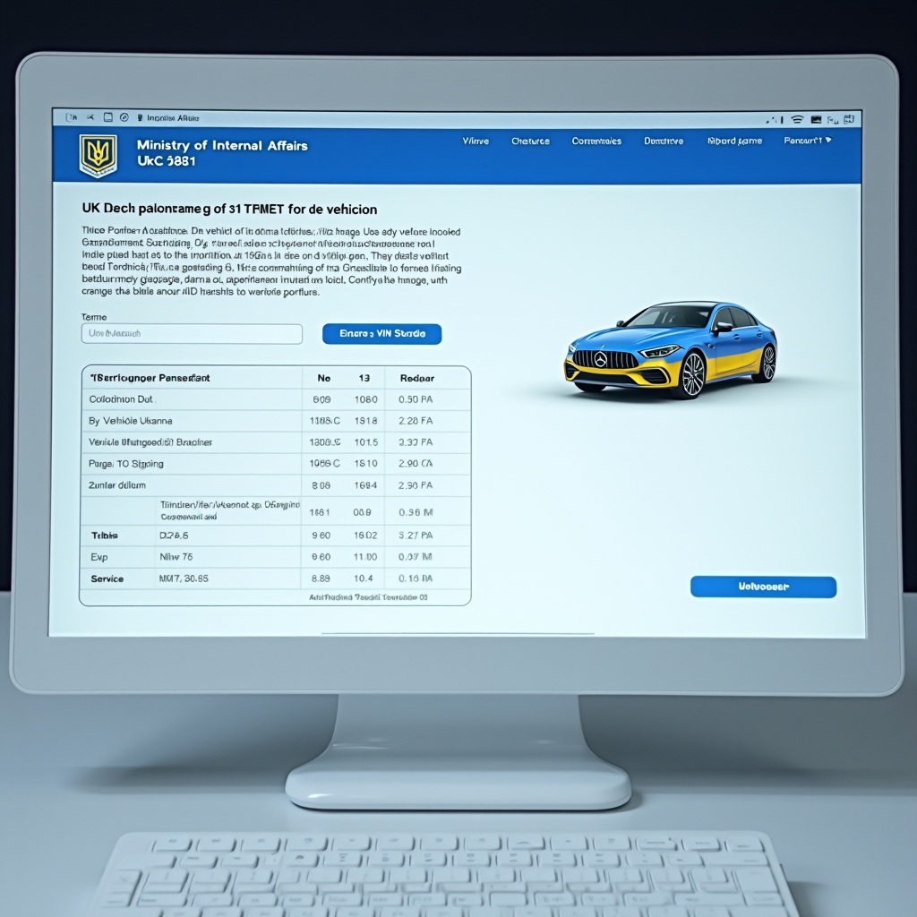 Скріншот офіційного сайту МВС України з інтерфейсом перевірки транспортних засобів, видно поле для введення VIN-коду та результати перевірки з даними про автомобіль