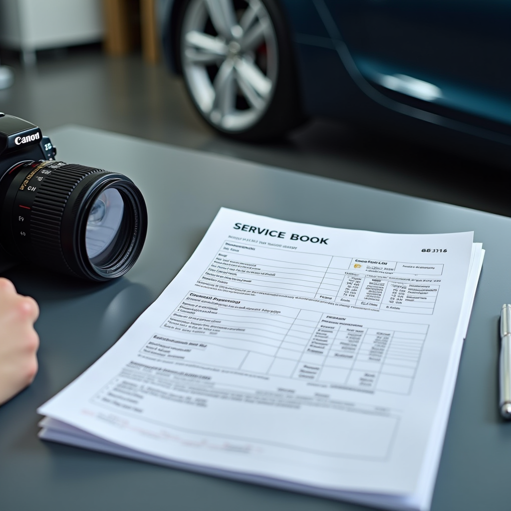 Сервісна книжка та чеки за обслуговування розкладені на столі під час перевірки історії автомобіля, документальне підтвердження ТО