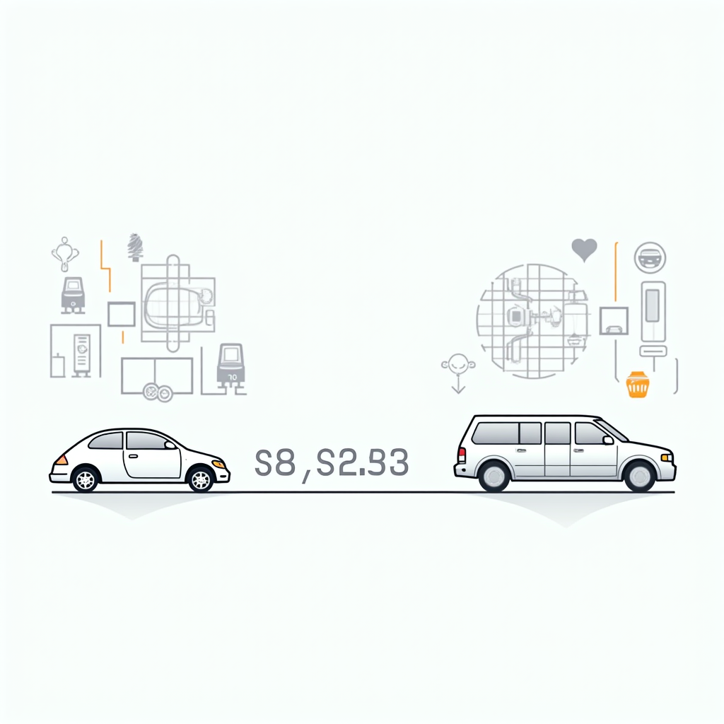 Порівняльна інфографіка витрат палива та обслуговування для бензинових та дизельних сімейних автомобілів, діаграми та іконки, чистий сучасний дизайн