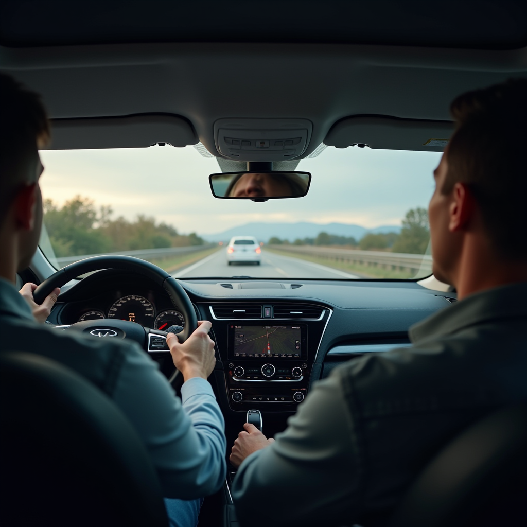 Водій тестує автомобіль на дорозі, перевіряючи керованість, динаміку та роботу всіх систем під час руху